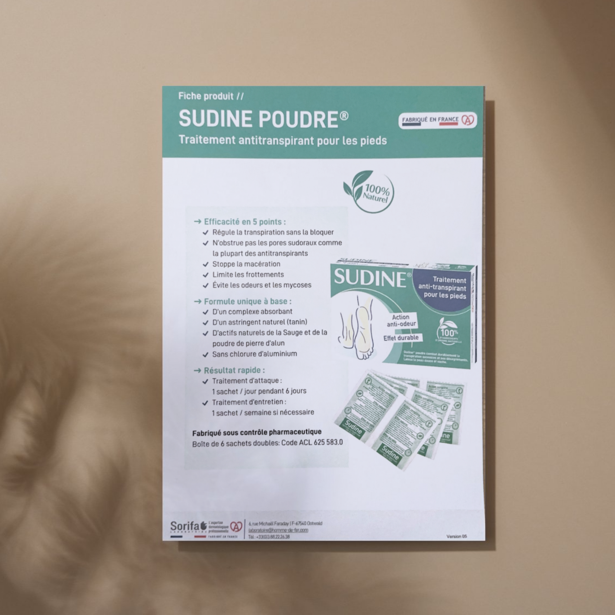 10 flyers Sudine Poudre - Fiche produit My Podologie
