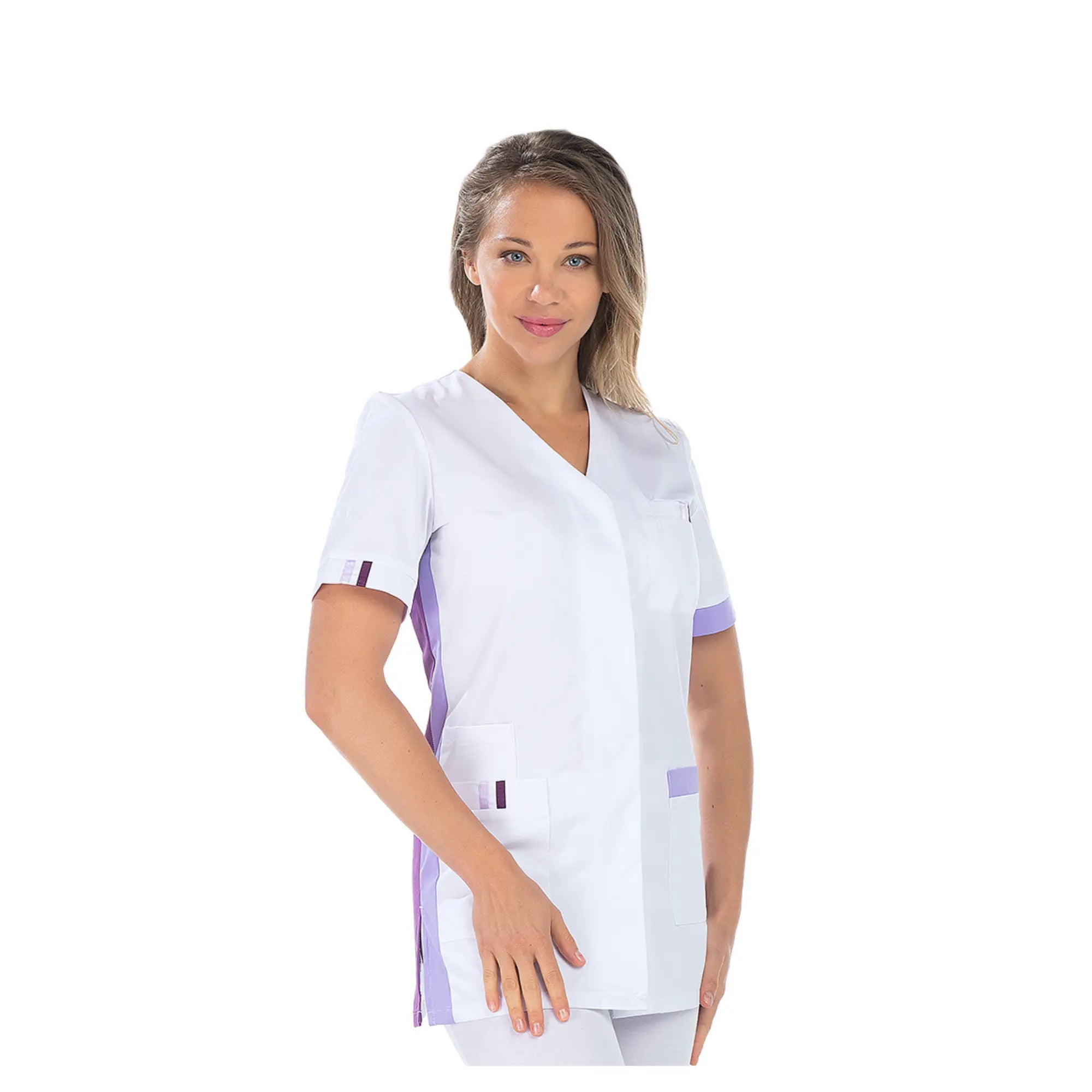 Amélie - Tunique - Manches courtes - Femme - 75 cm My Blouse Sergé-Blanc-Parme-T7-XXXXL