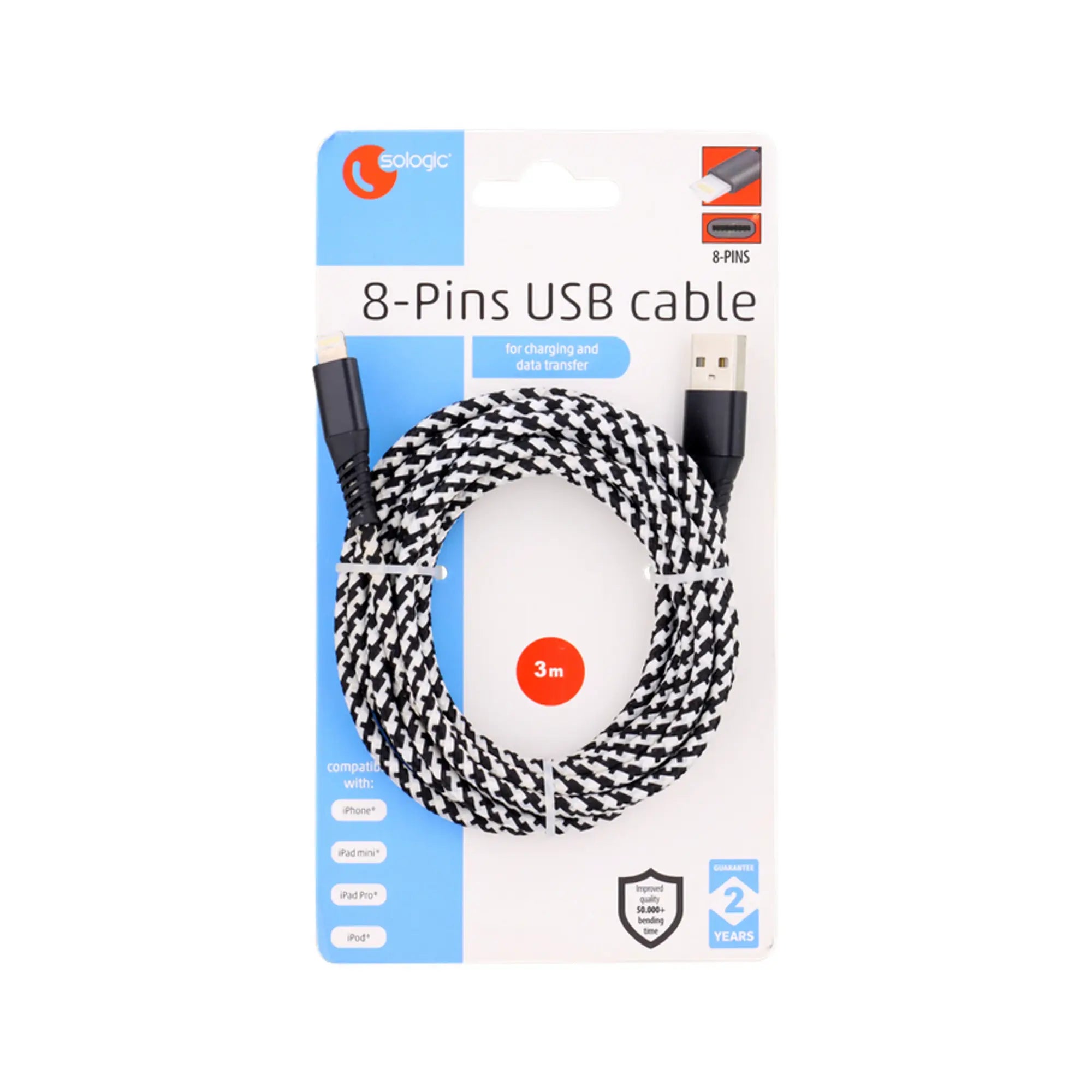 Câble Lightning vers USB pour iPhone / iPad / iPod textile - 2 dimensions différentes My Podologie