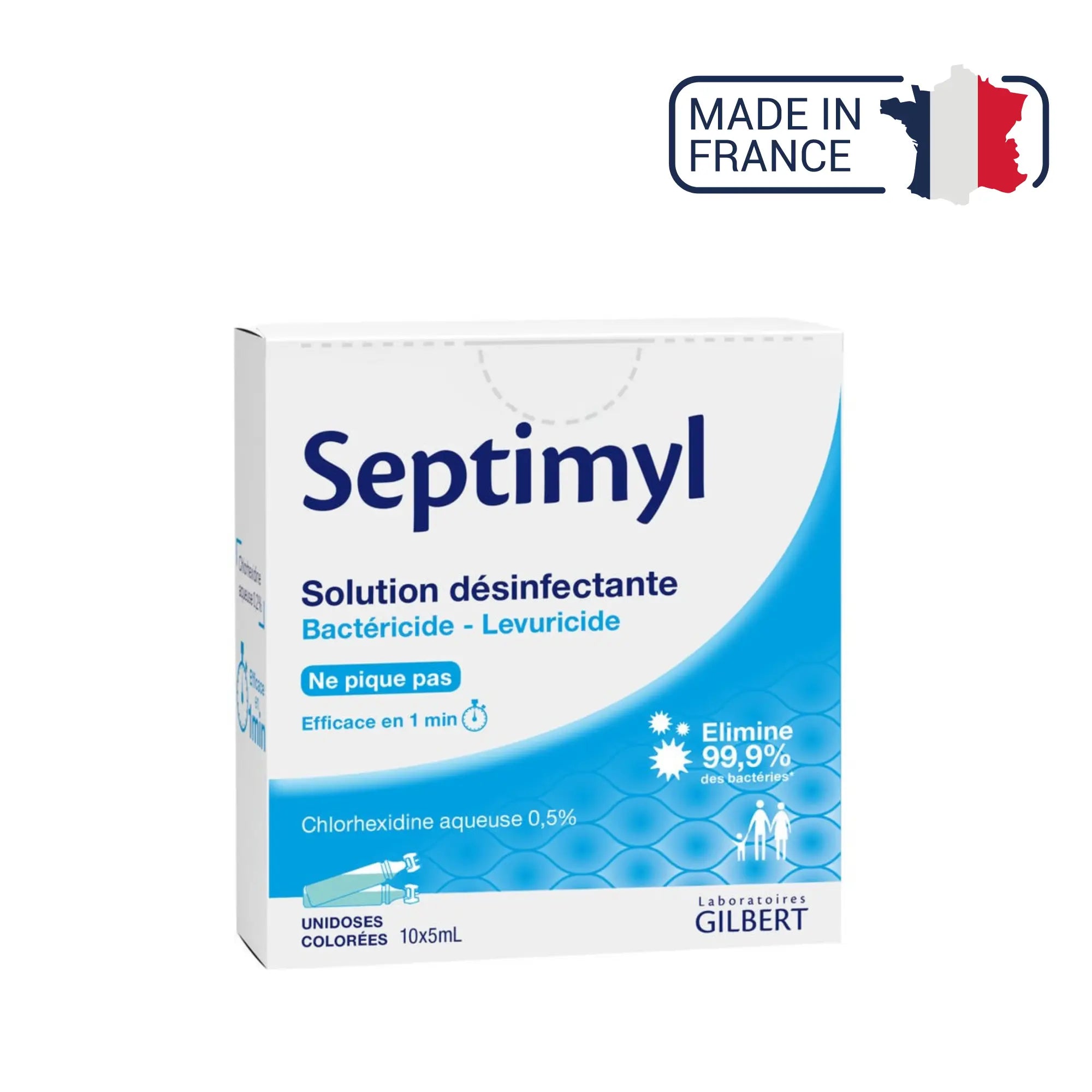 Chlorhexidine aqueuse 0.5% - Solution désinfectante - Unidose 5 ml - Boîte de 10 - SEPTIMYL - Gilbert - My Podologie
