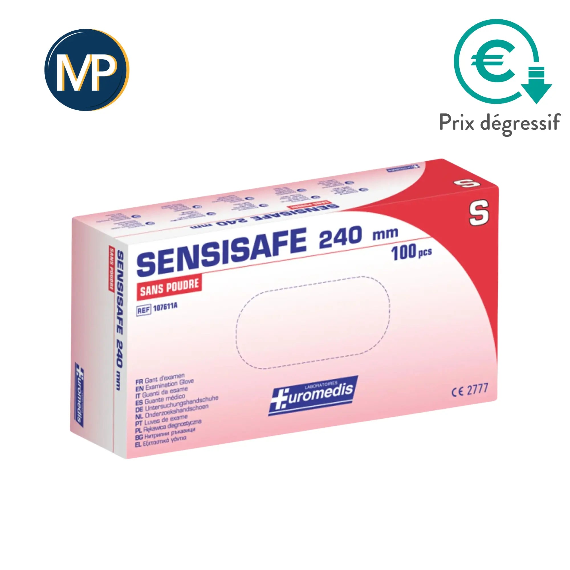 Gants d'examen SENSISAFE - Sans latex - Sans poudre - Hypoallergénique  - Boite de 100 Euromédis