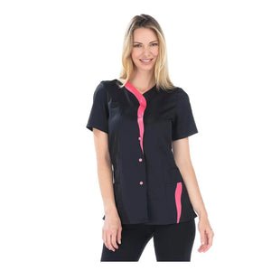 Lucile - Tunique - Manches courtes - Femme - 70 cm My Blouse Sergé-Noir-Fuschia-T7-XXXXL