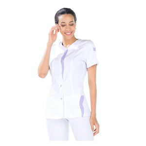 Lucile - Tunique - Manches courtes - Femme - 70 cm My Blouse Sergé-Blanc-Parme-T7-XXXXL