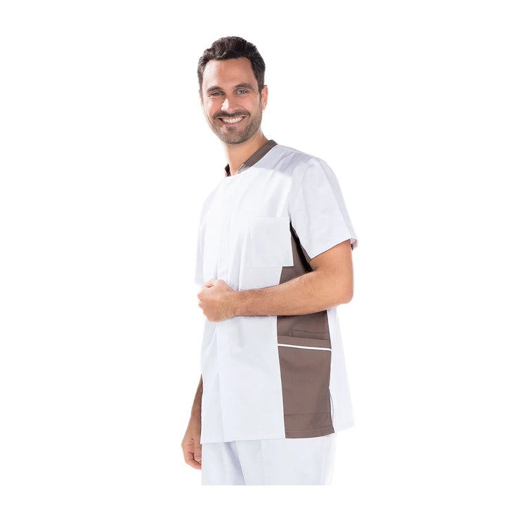 Timéo - Tunique Manches Courtes - Homme - 78 cm My Blouse  Sergé-Blanc-Taupe-T6-XXXL