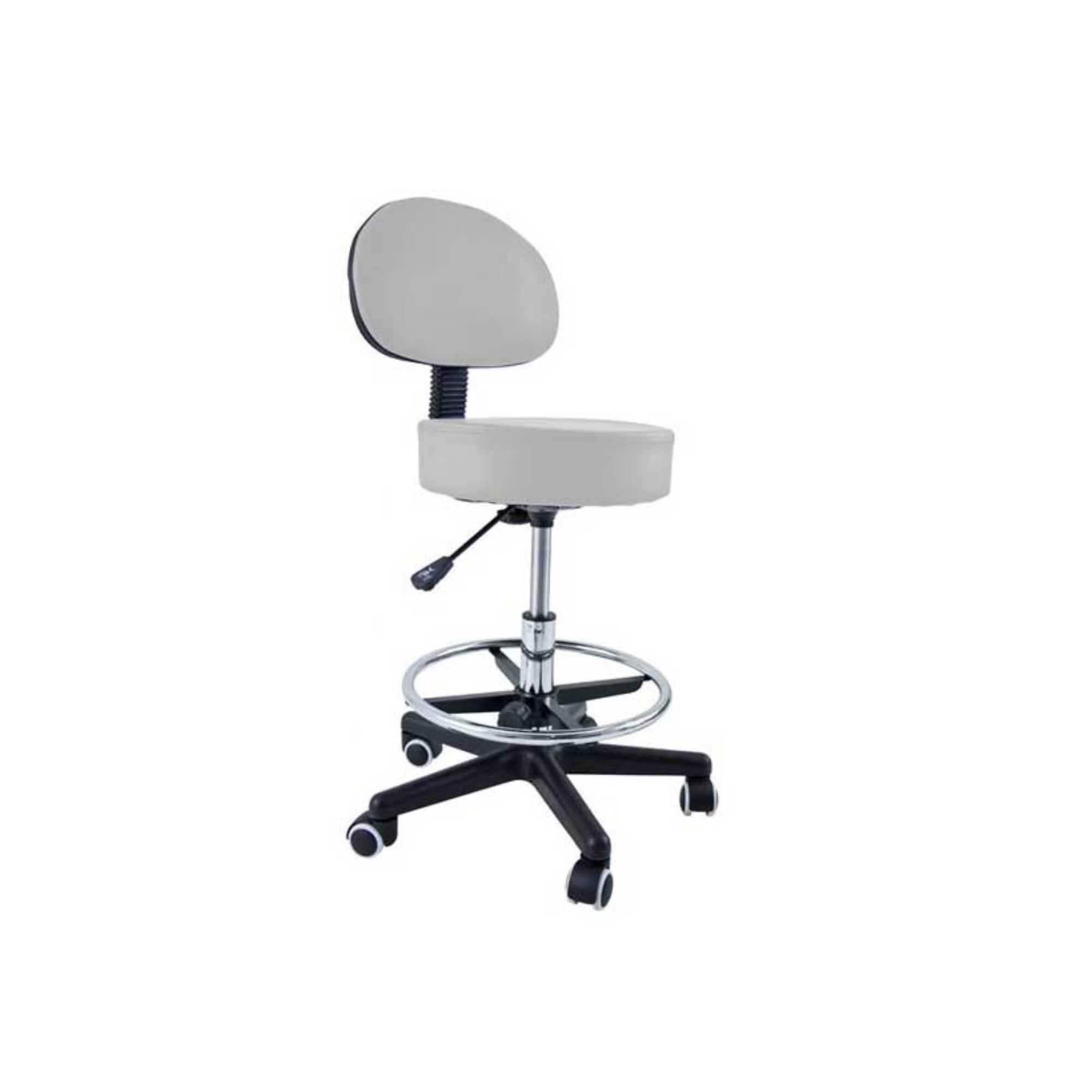 Tabouret avec dossier et repose-pieds base chromée - 8 couleurs