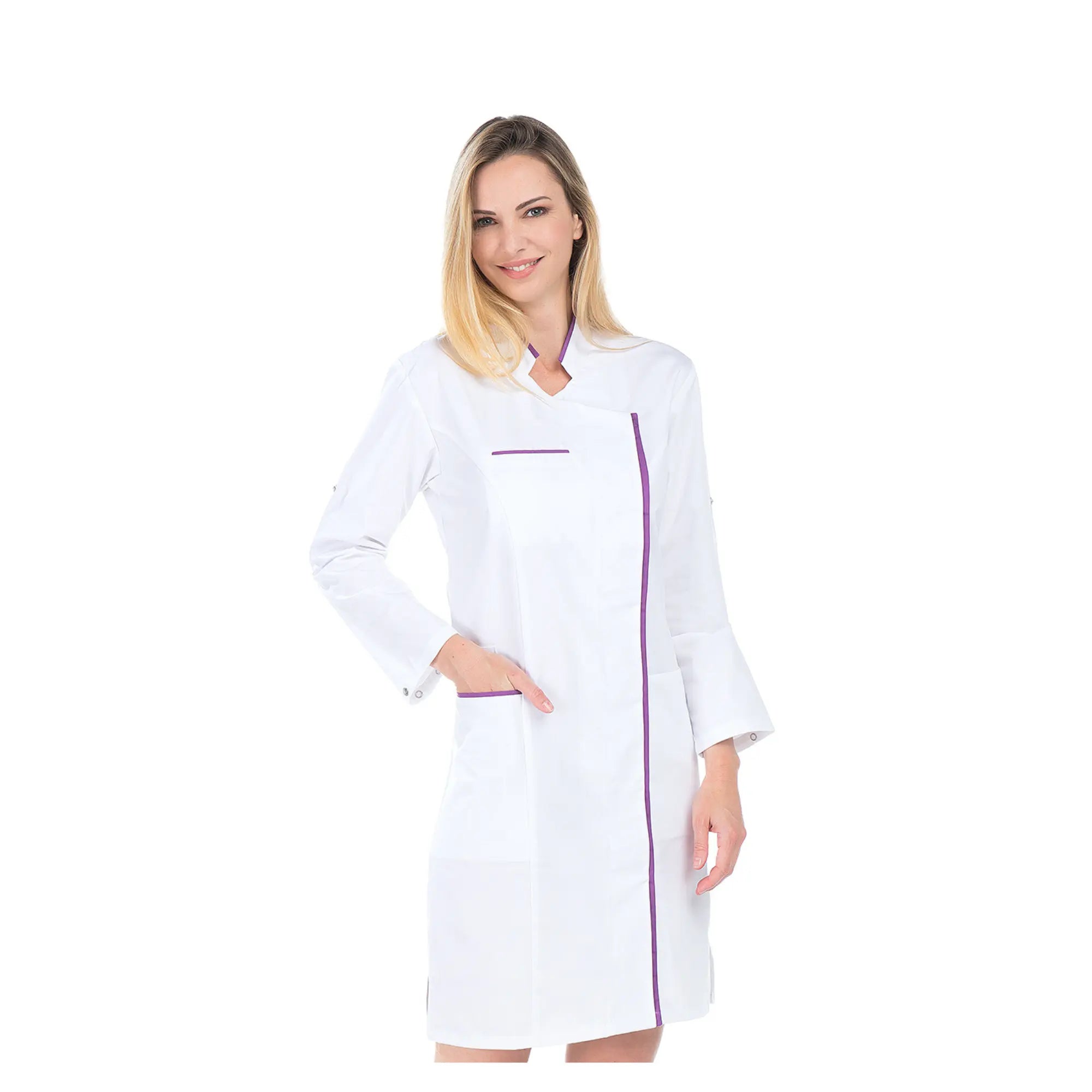 Adeline - Blouse longue - Manches longues transformables - Femme - 100 cm My Blouse  Sergé-Blanc-Violine-T6-XXXL