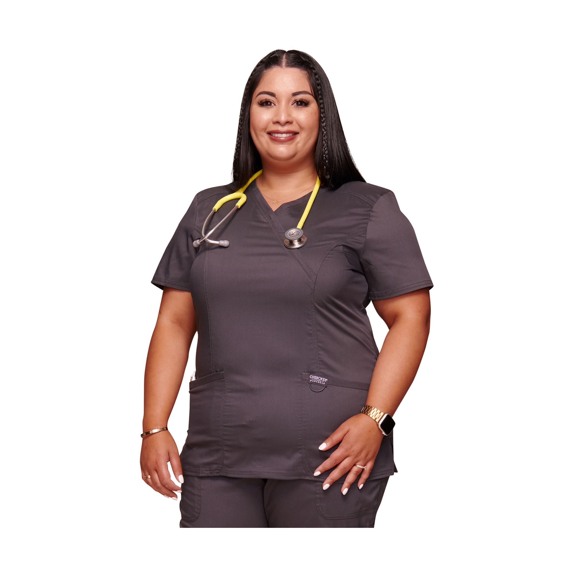 Béziers - Tunique cache-cœur col V - Femme - Cherokee - Couleur 1 Cherokee Authentic Workwear  Anthracite-3XL