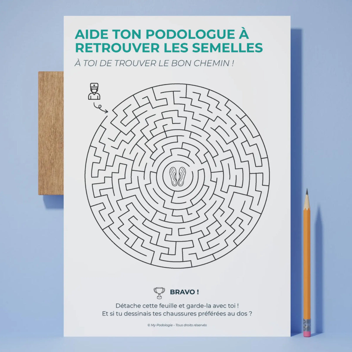 Carnet de jeux enfant : Aide ton podologue à retrouver les semelles (labyrinthe) My Podologie 