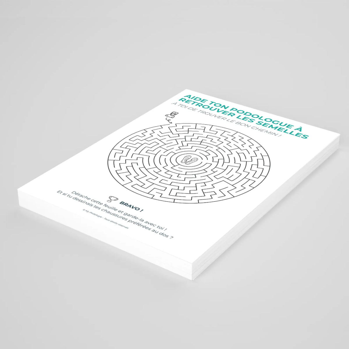 Carnet de jeux enfant : Aide ton podologue à retrouver les semelles (labyrinthe) My Podologie 