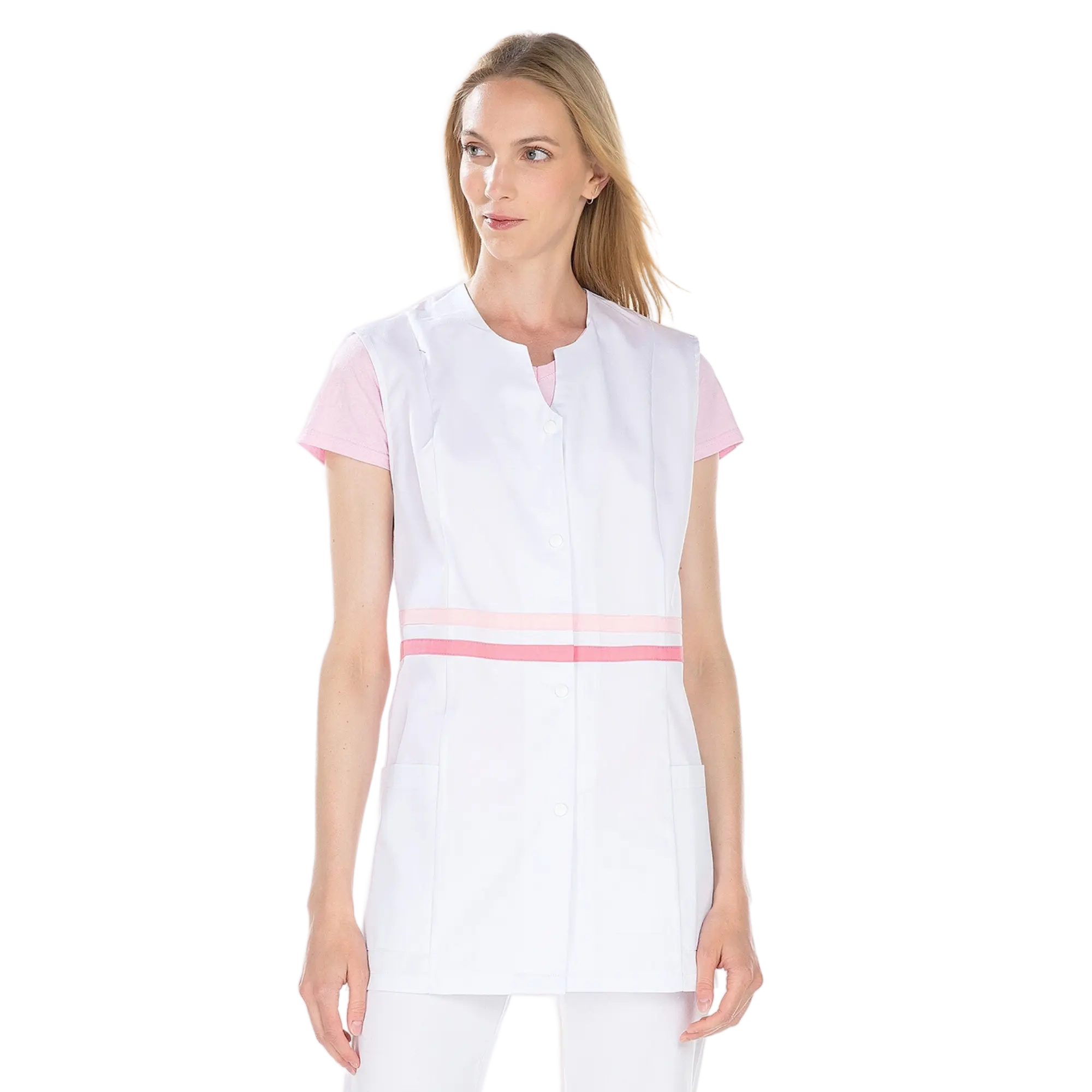 Lou - Tunique - 3 types de manches - Femme - 75 cm My Blouse  Sans-Manches-Sergé-Blanc-Rose-T6-XXXL