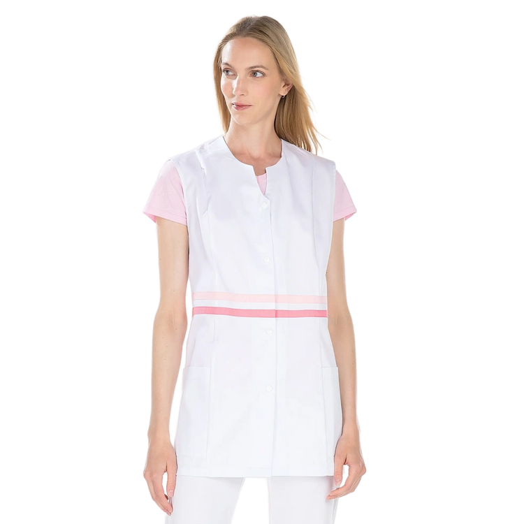 Lou - Tunique - 3 types de manches - Femme - 75 cm My Blouse  Sans-Manches-Sergé-Blanc-Rose-T6-XXXL