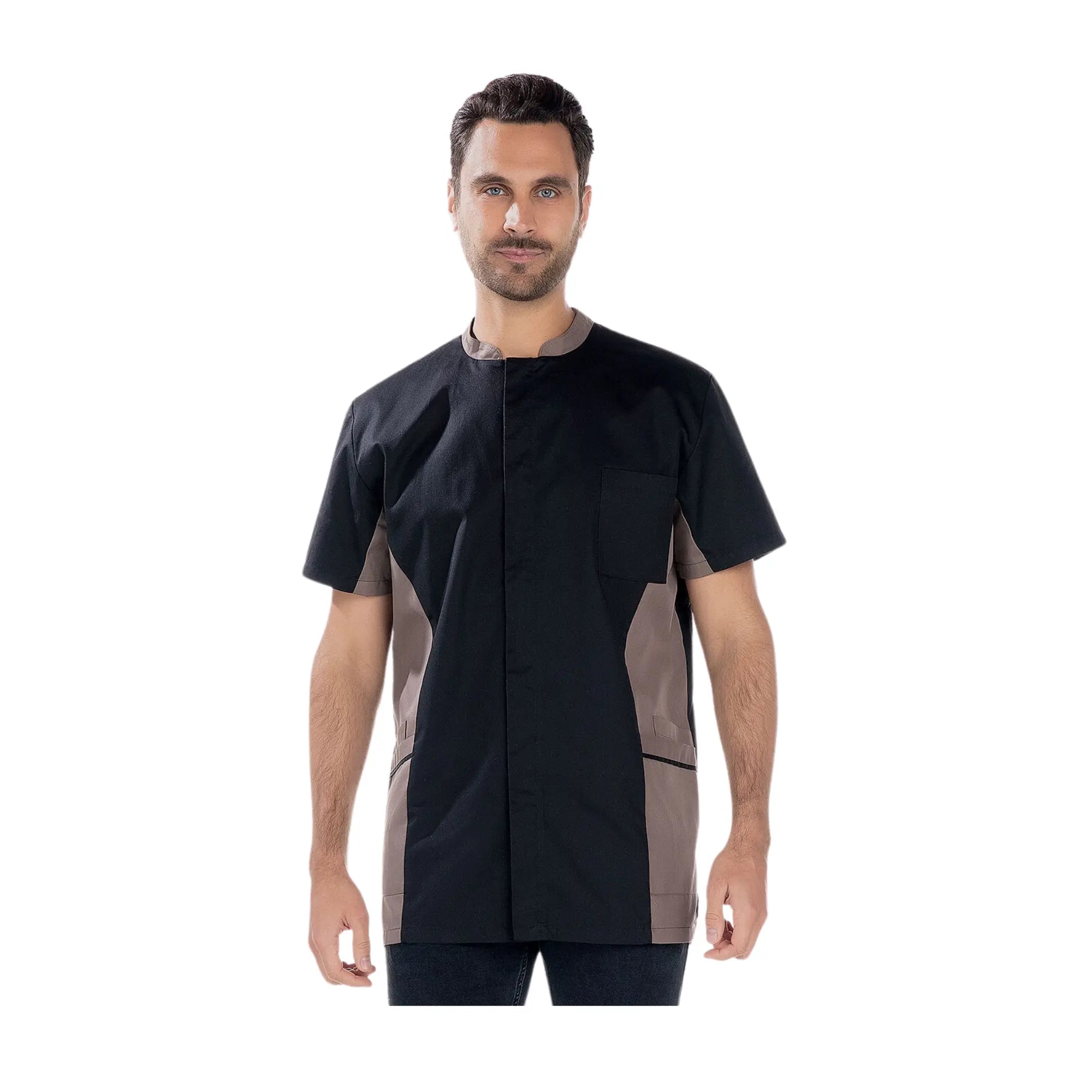 Timéo - Tunique Manches Courtes - Homme - 78 cm My Blouse  Sergé-Noir-Taupe-T6-XXXL