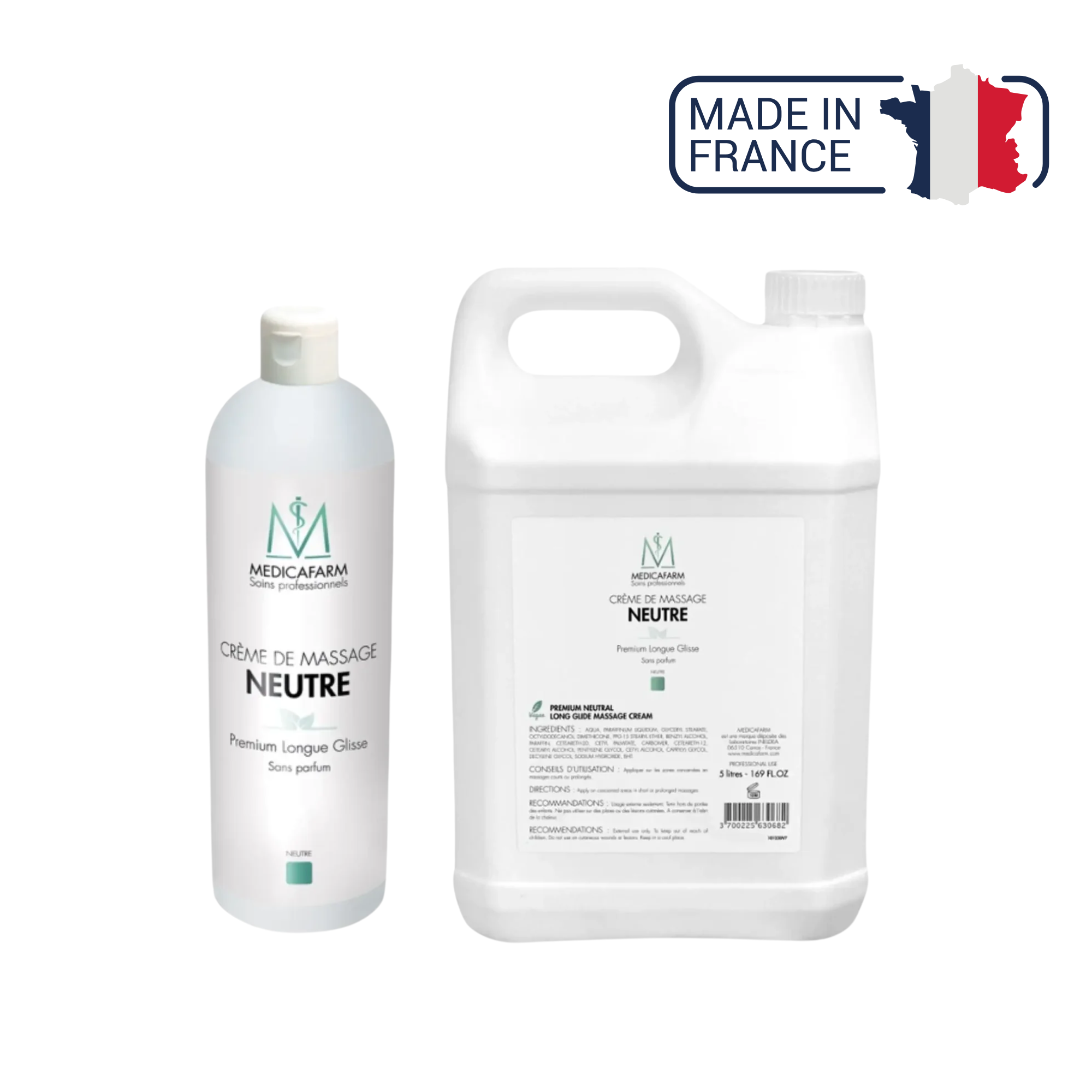 Crème de Massage Neutre PREMIUM Longue Glisse - 1 ou 5 Litres- Medicafarm Medicafarm 